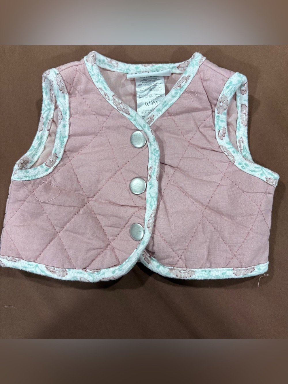 Nicole Miller New York Quilted Floral Trim Vest - Size 0-3M